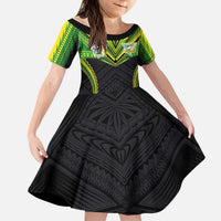 Custom Cook Islands Rugby Kid Short Sleeve Dress Tatau Art Sport Style Black Color LT03 KID Black - Polynesian Pride