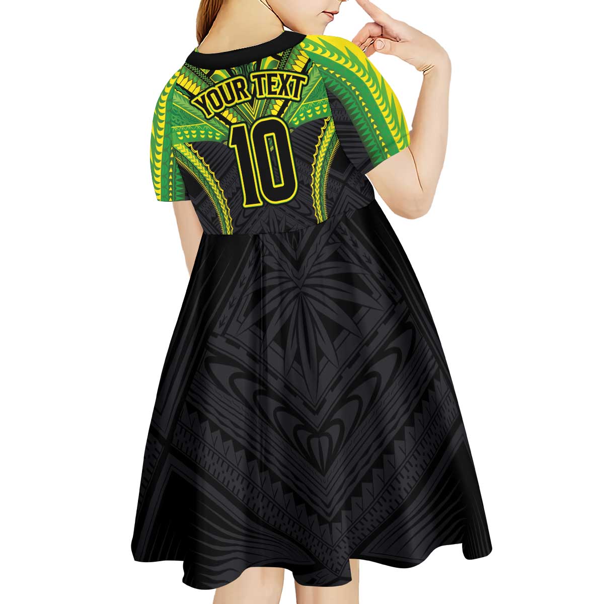 Custom Cook Islands Rugby Kid Short Sleeve Dress Tatau Art Sport Style Black Color LT03 - Polynesian Pride