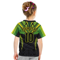 Custom Cook Islands Rugby Kid T Shirt Tatau Art Sport Style Black Color
