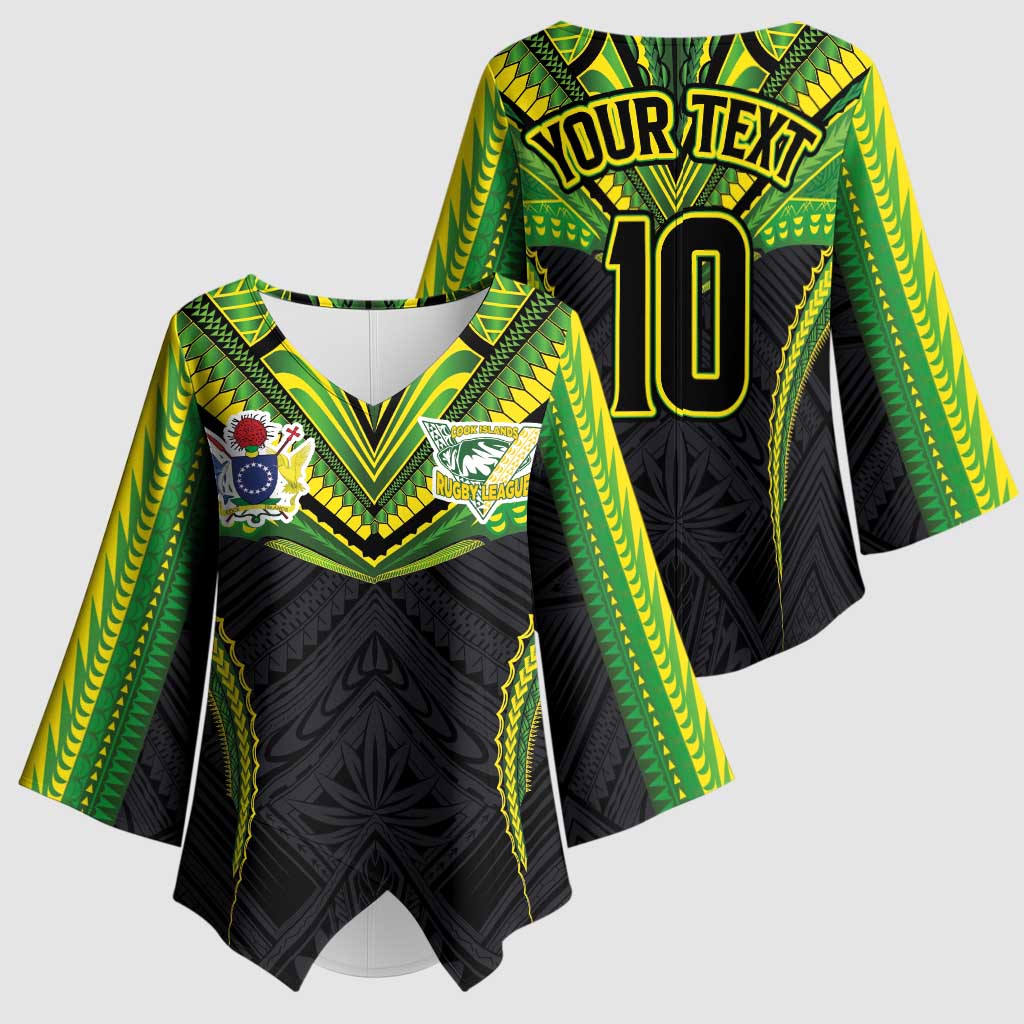 Custom Cook Islands Rugby Kimono Sleeve Blouse Tatau Art Sport Style Black Color