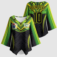 Custom Cook Islands Rugby Kimono Sleeve Blouse Tatau Art Sport Style Black Color