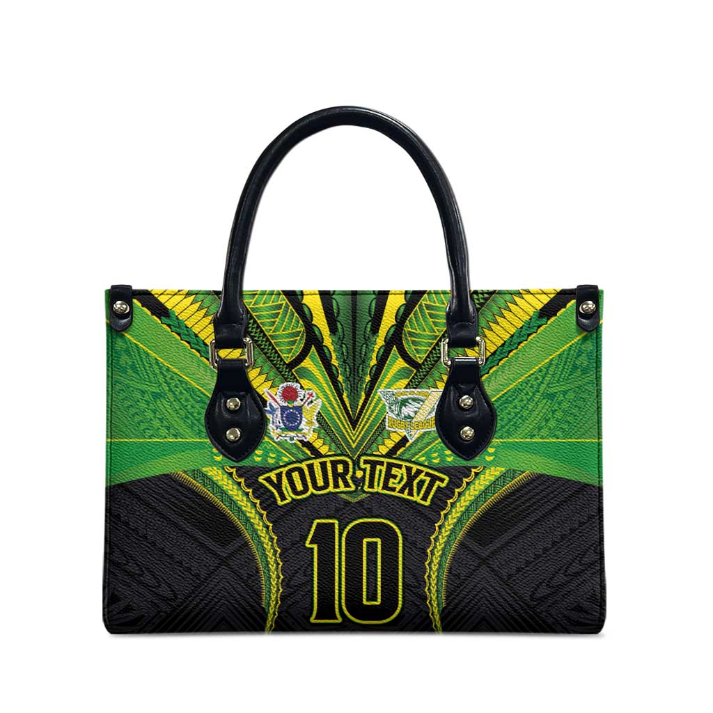 Custom Cook Islands Rugby Leather Bag Tatau Art Sport Style Black Color