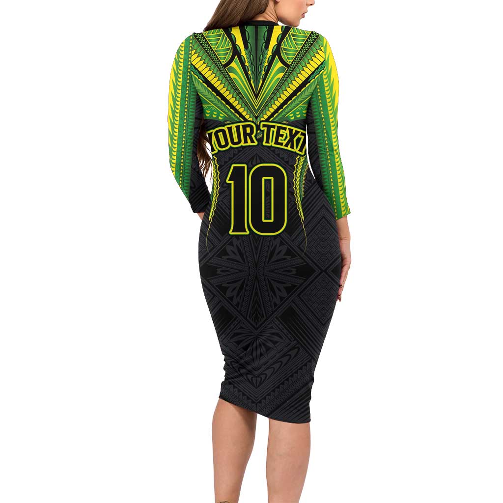 Custom Cook Islands Rugby Long Sleeve Bodycon Dress Tatau Art Sport Style Black Color LT03 - Polynesian Pride