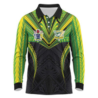 Custom Cook Islands Rugby Long Sleeve Polo Shirt Tatau Art Sport Style Black Color LT03 Black - Polynesian Pride