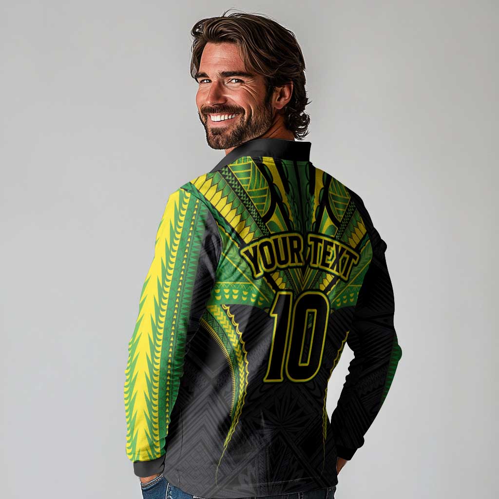 Custom Cook Islands Rugby Long Sleeve Polo Shirt Tatau Art Sport Style Black Color LT03 - Polynesian Pride