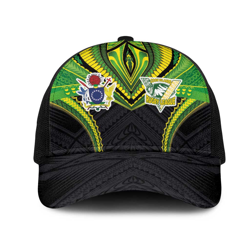 Cook Islands Rugby Mesh Trucker Cap Tatau Art Sport Style Black Color