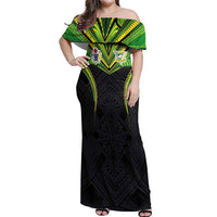 Custom Cook Islands Rugby Off Shoulder Maxi Dress Tatau Art Sport Style Black Color LT03 Women Black - Polynesian Pride
