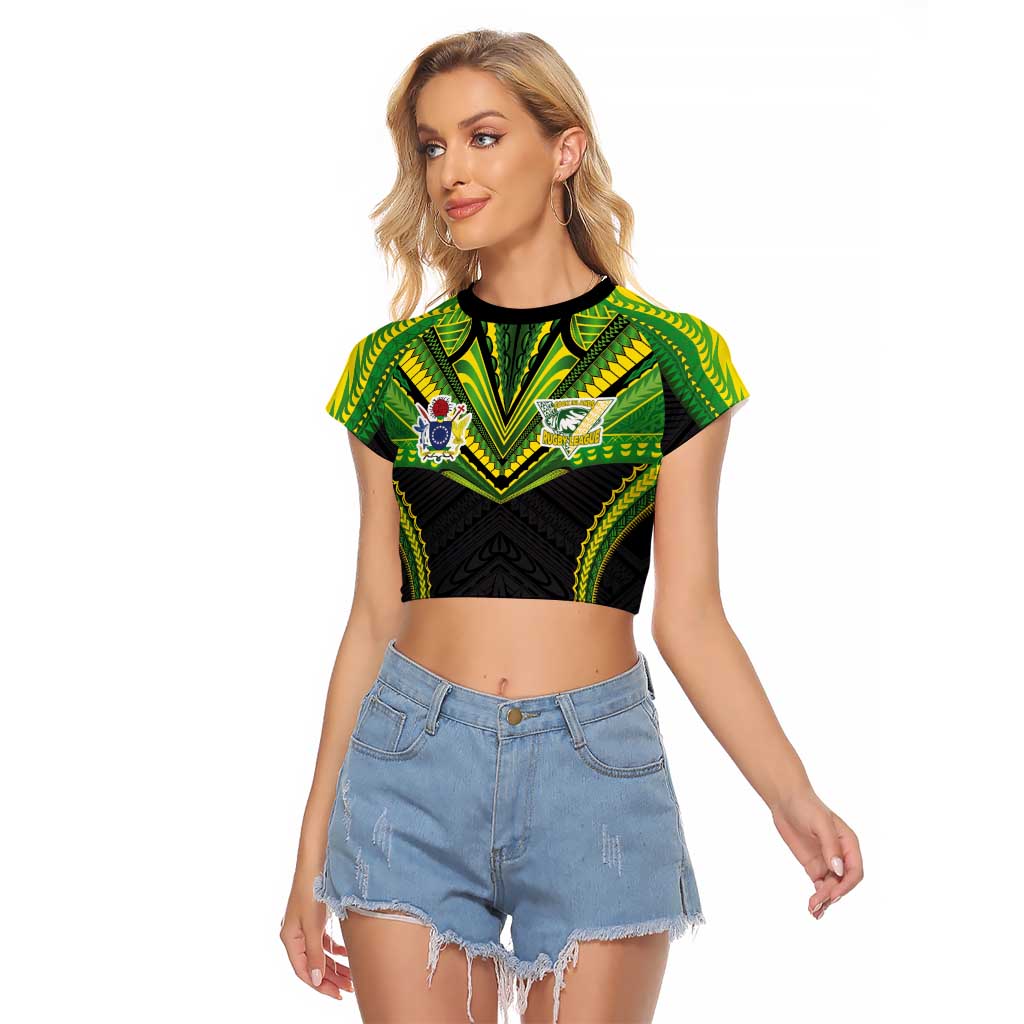 Custom Cook Islands Rugby Raglan Cropped T Shirt Tatau Art Sport Style Black Color LT03 Female Black - Polynesian Pride