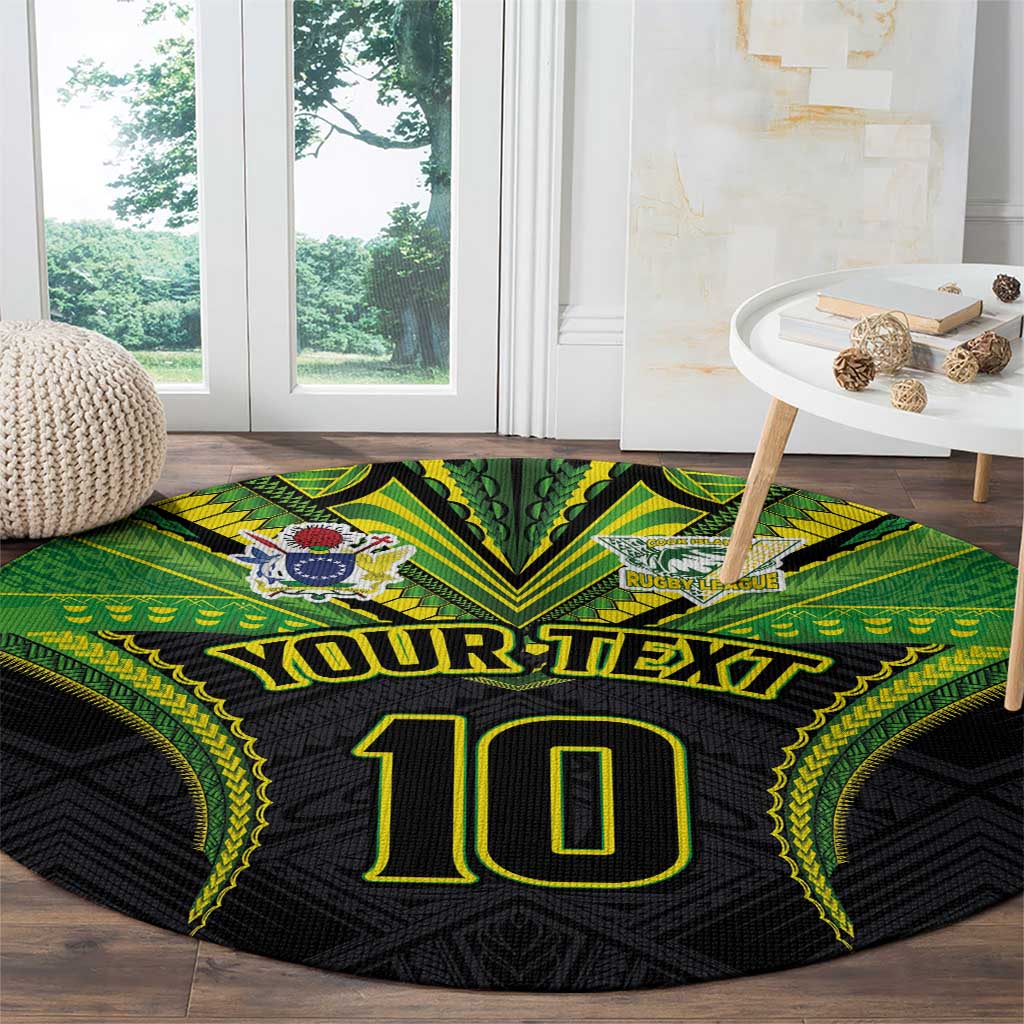 Custom Cook Islands Rugby Round Carpet Tatau Art Sport Style Black Color