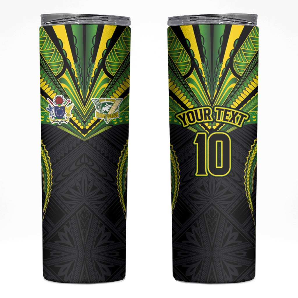 Custom Cook Islands Rugby Skinny Tumbler Tatau Art Sport Style Black Color LT03 Black - Polynesian Pride