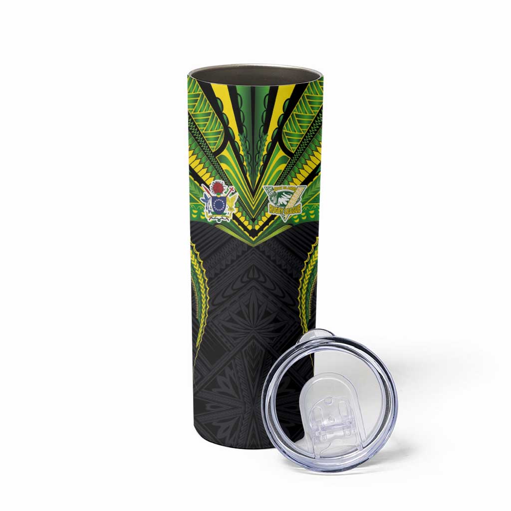 Custom Cook Islands Rugby Skinny Tumbler Tatau Art Sport Style Black Color LT03 - Polynesian Pride
