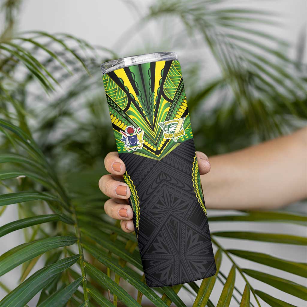 Custom Cook Islands Rugby Skinny Tumbler Tatau Art Sport Style Black Color LT03 - Polynesian Pride