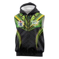 Custom Cook Islands Rugby Sleeveless Zip Hoodie Tatau Art Sport Style Black Color LT03 Black - Polynesian Pride