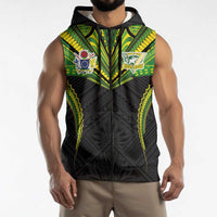 Custom Cook Islands Rugby Sleeveless Zip Hoodie Tatau Art Sport Style Black Color LT03 - Polynesian Pride