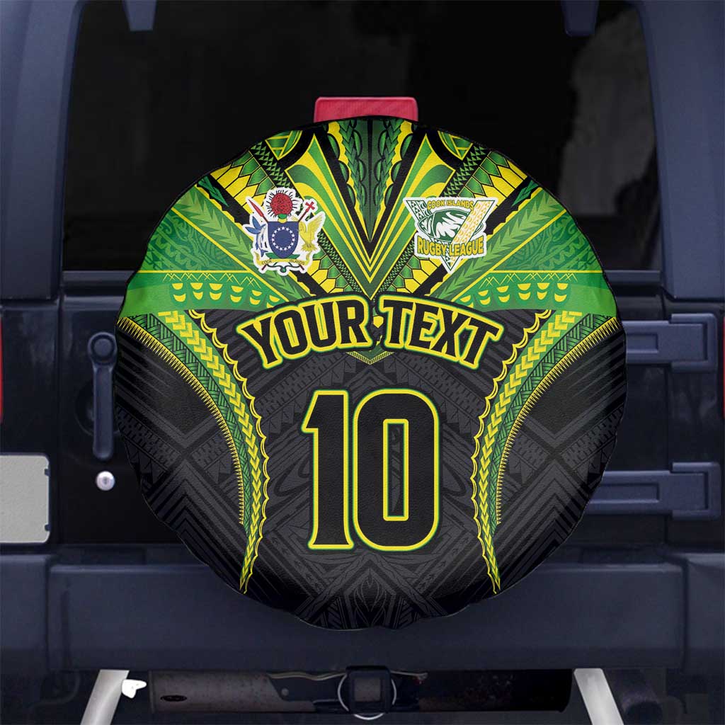 Custom Cook Islands Rugby Spare Tire Cover Tatau Art Sport Style Black Color LT03 No hole Black - Polynesian Pride