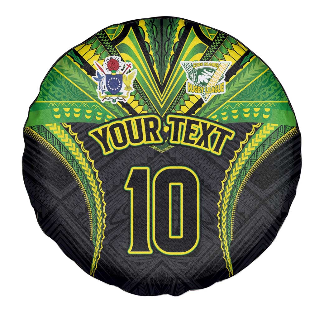 Custom Cook Islands Rugby Spare Tire Cover Tatau Art Sport Style Black Color LT03 - Polynesian Pride