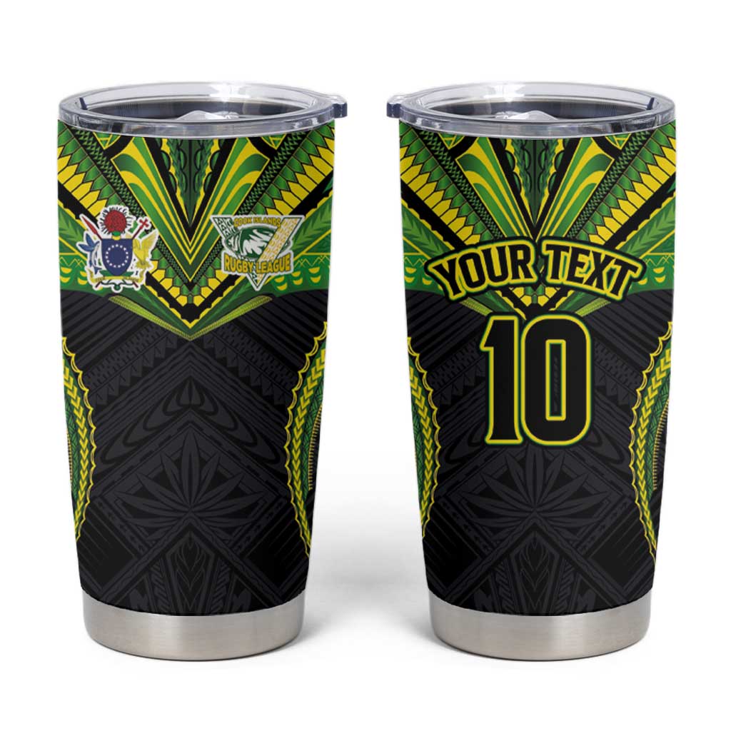 Custom Cook Islands Rugby Tumbler Cup Tatau Art Sport Style Black Color