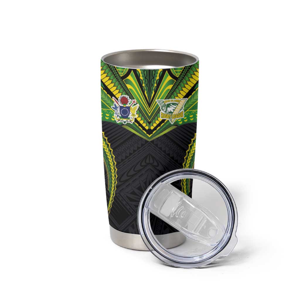 Custom Cook Islands Rugby Tumbler Cup Tatau Art Sport Style Black Color