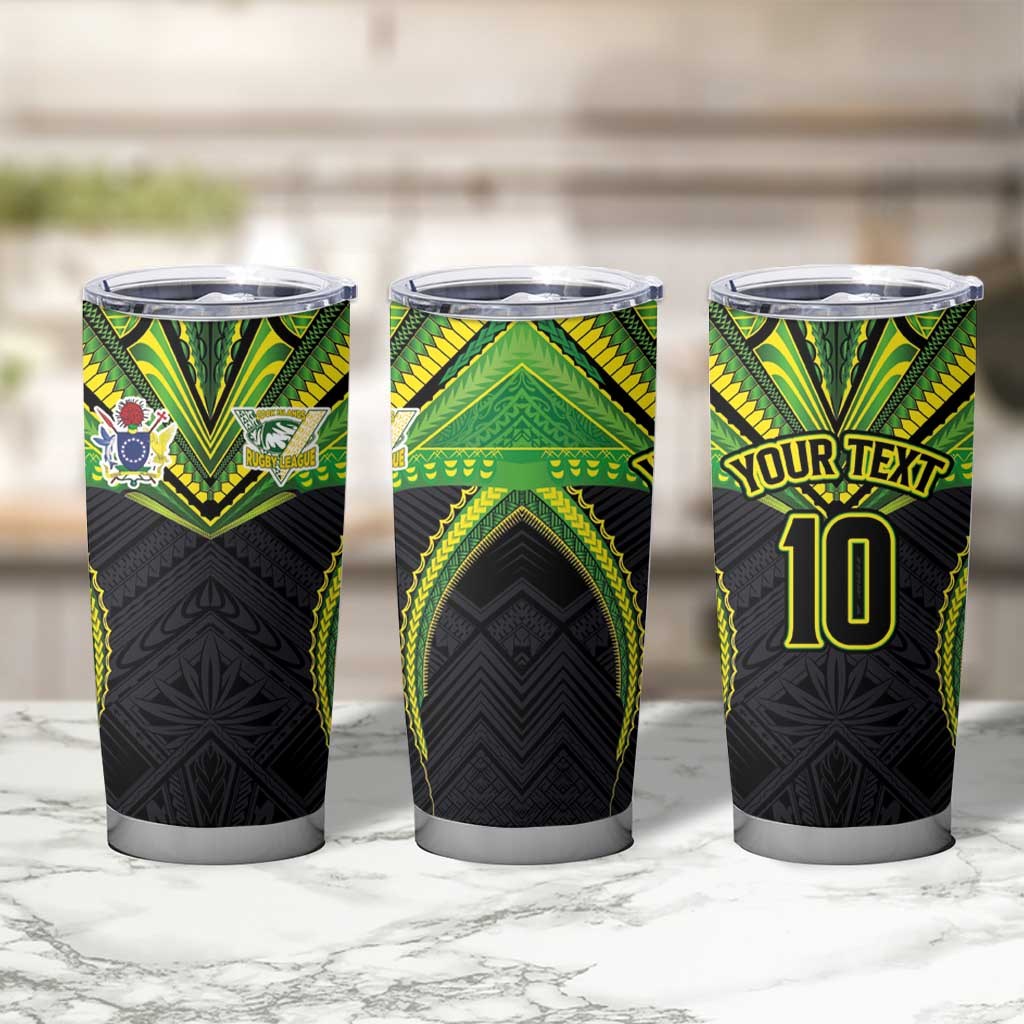 Custom Cook Islands Rugby Tumbler Cup Tatau Art Sport Style Black Color