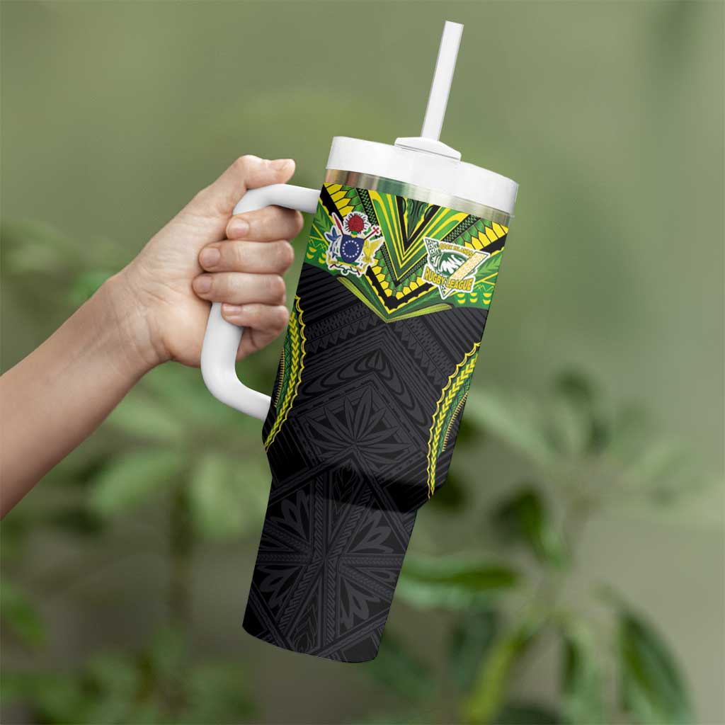 Custom Cook Islands Rugby Tumbler With Handle Tatau Art Sport Style Black Color
