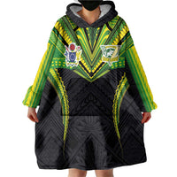 Custom Cook Islands Rugby Wearable Blanket Hoodie Tatau Art Sport Style Black Color LT03 - Polynesian Pride