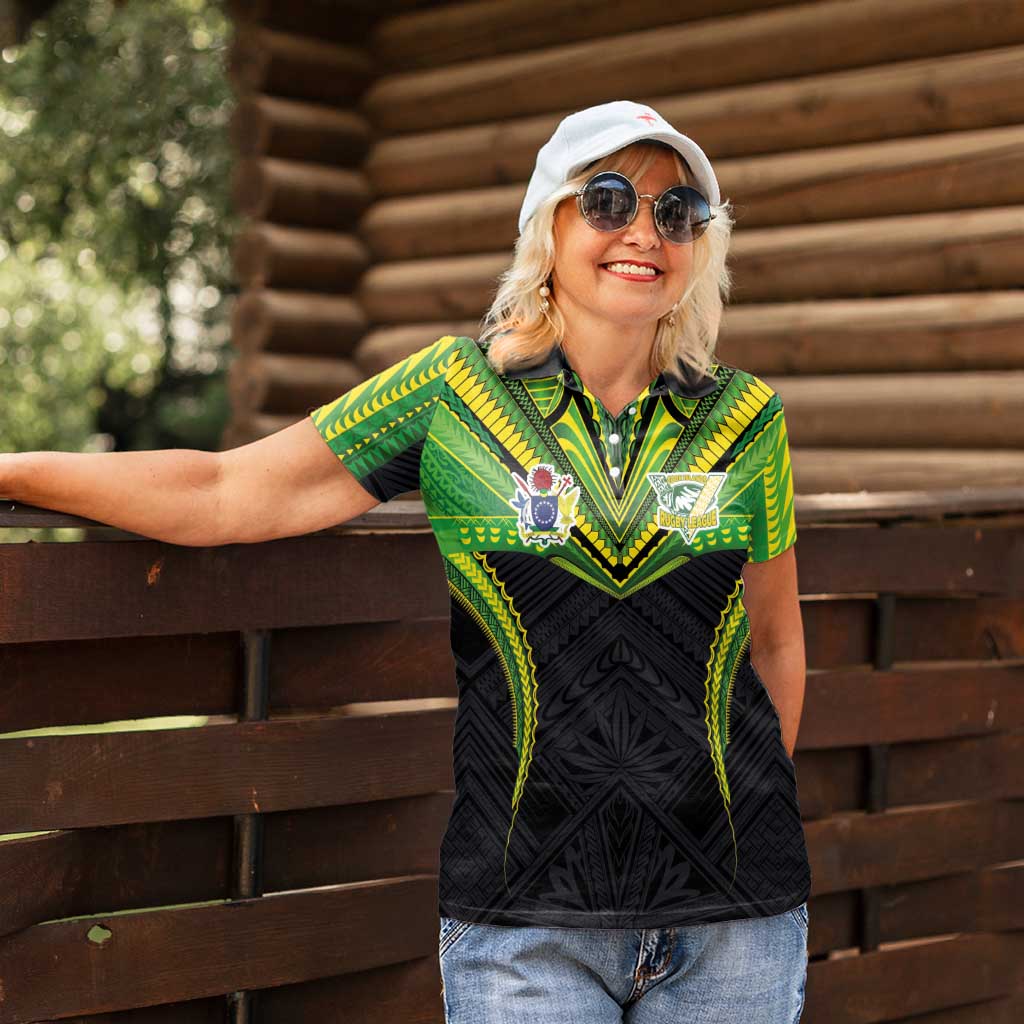 Custom Cook Islands Rugby Women Polo Shirt Tatau Art Sport Style Black Color LT03 - Polynesian Pride