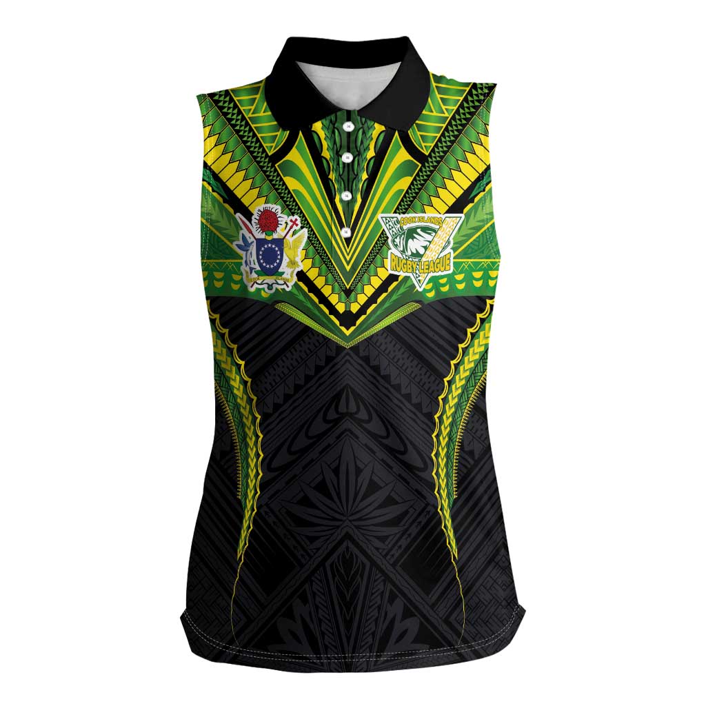 Custom Cook Islands Rugby Women Sleeveless Polo Shirt Tatau Art Sport Style Black Color LT03 Female Black - Polynesian Pride