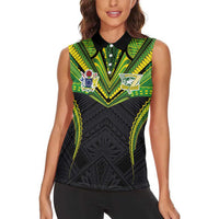 Custom Cook Islands Rugby Women Sleeveless Polo Shirt Tatau Art Sport Style Black Color LT03 - Polynesian Pride