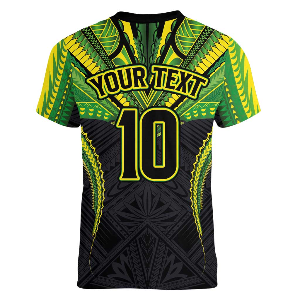 Custom Cook Islands Rugby Women V-Neck T-Shirt Tatau Art Sport Style Black Color LT03 - Polynesian Pride