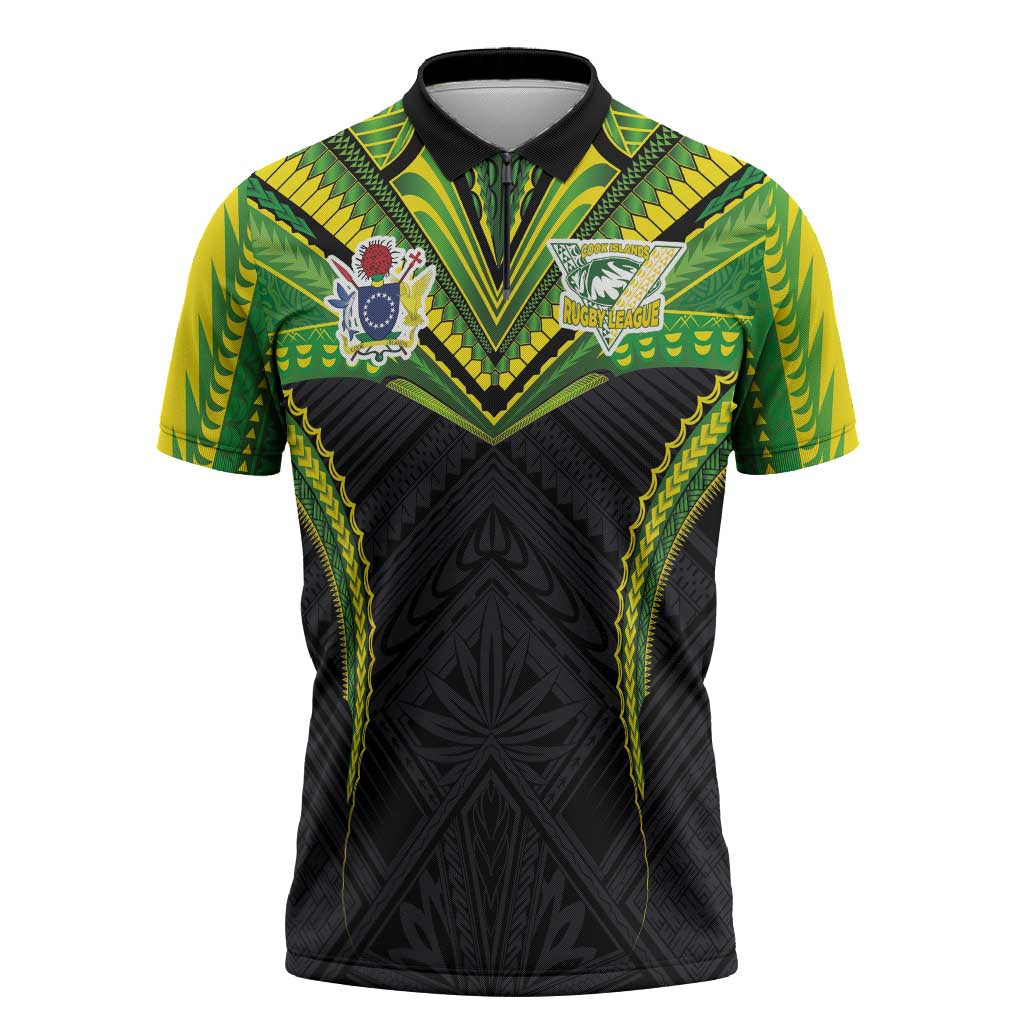 Custom Cook Islands Rugby Zipper Polo Shirt Tatau Art Sport Style Black Color LT03 Black - Polynesian Pride