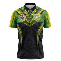 Custom Cook Islands Rugby Zipper Polo Shirt Tatau Art Sport Style Black Color LT03 Black - Polynesian Pride