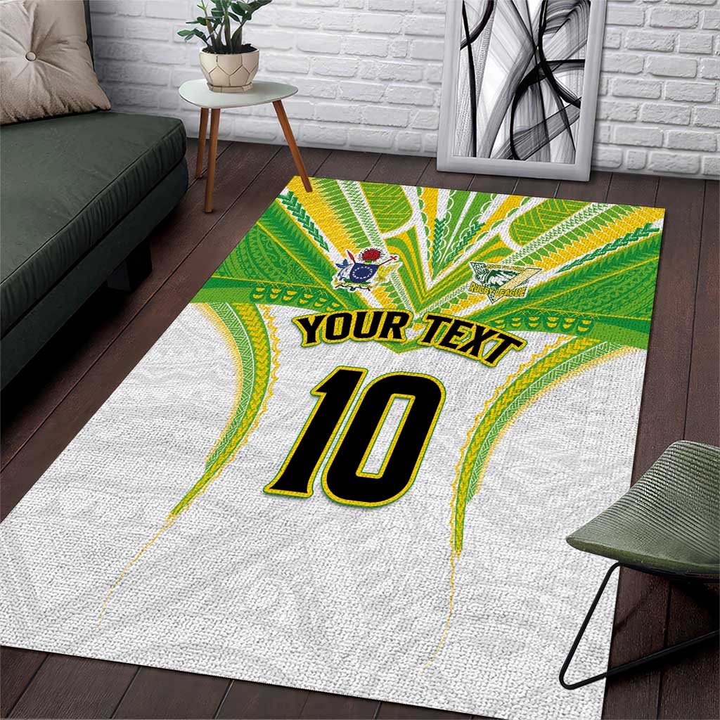Custom Cook Islands Rugby Area Rug Tatau Art Sport Style White Color LT03 White - Polynesian Pride
