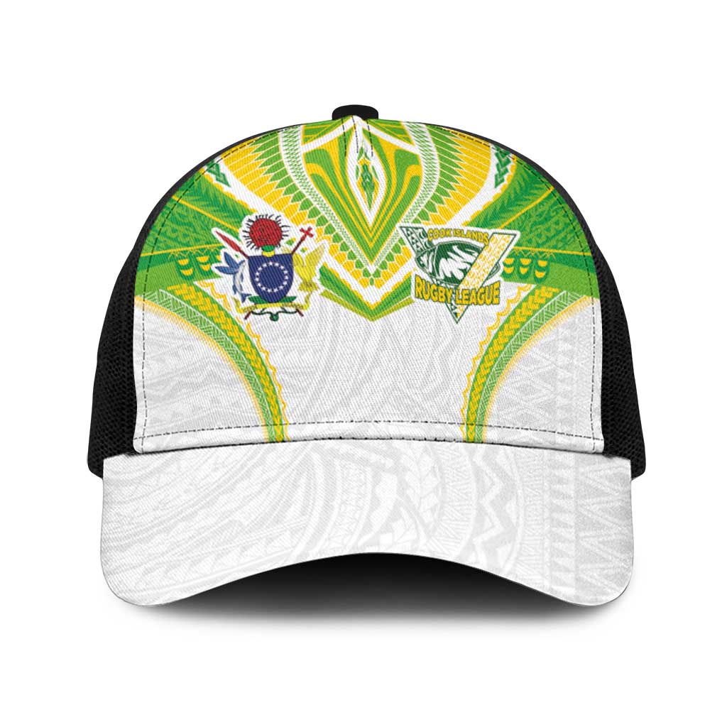 Cook Islands Rugby Baseball Net Cap Tatau Art Sport Style White Color