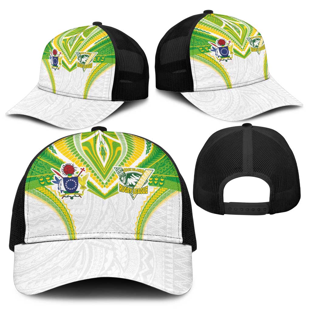 Cook Islands Rugby Baseball Net Cap Tatau Art Sport Style White Color