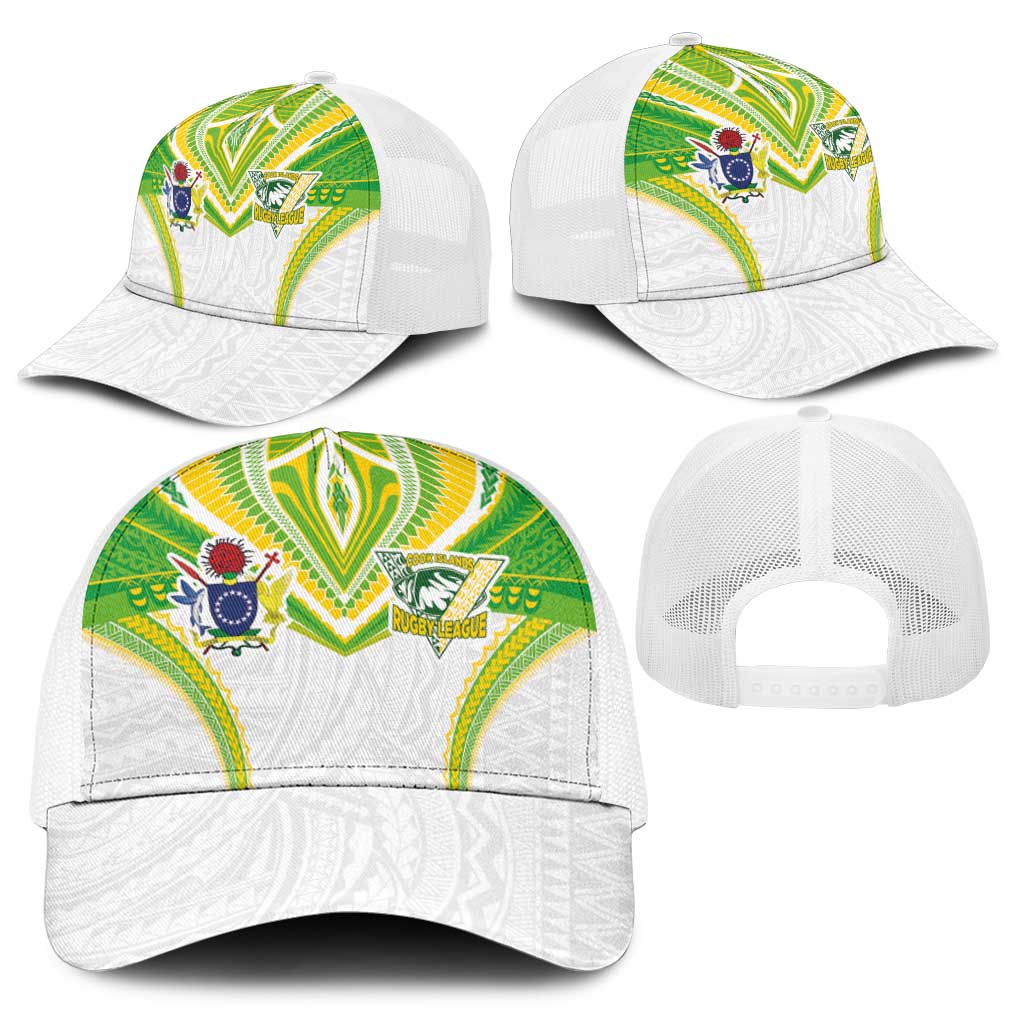 Cook Islands Rugby Baseball Net Cap Tatau Art Sport Style White Color