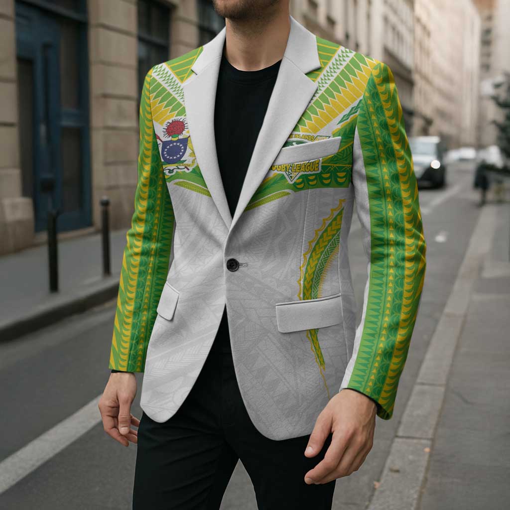 Custom Cook Islands Rugby Blazer Tatau Art Sport Style White Color
