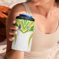 Custom Cook Islands Rugby 4 in 1 Can Cooler Tumbler Tatau Art Sport Style White Color LT03 - Polynesian Pride