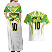 Custom Cook Islands Rugby Couples Matching Off Shoulder Maxi Dress and Hawaiian Shirt Tatau Art Sport Style White Color LT03 - Polynesian Pride