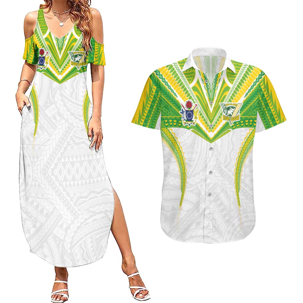 Custom Cook Islands Rugby Couples Matching Summer Maxi Dress and Hawaiian Shirt Tatau Art Sport Style White Color LT03 White - Polynesian Pride