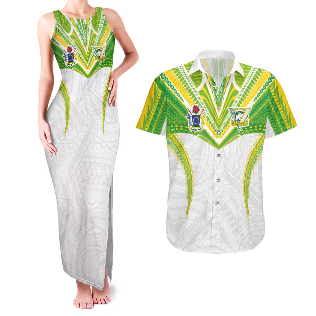 Custom Cook Islands Rugby Couples Matching Tank Maxi Dress and Hawaiian Shirt Tatau Art Sport Style White Color LT03 White - Polynesian Pride