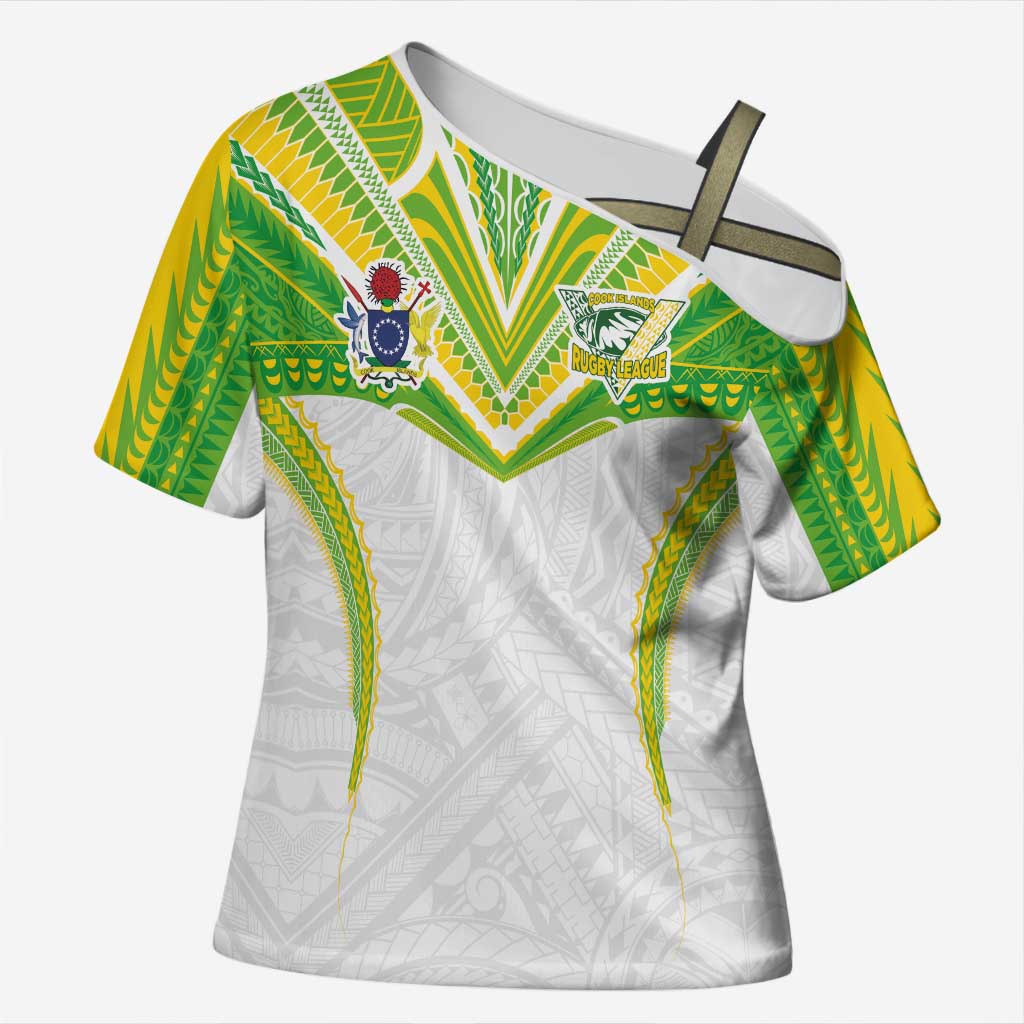 Custom Cook Islands Rugby Cross Shoulder Shirt Tatau Art Sport Style White Color