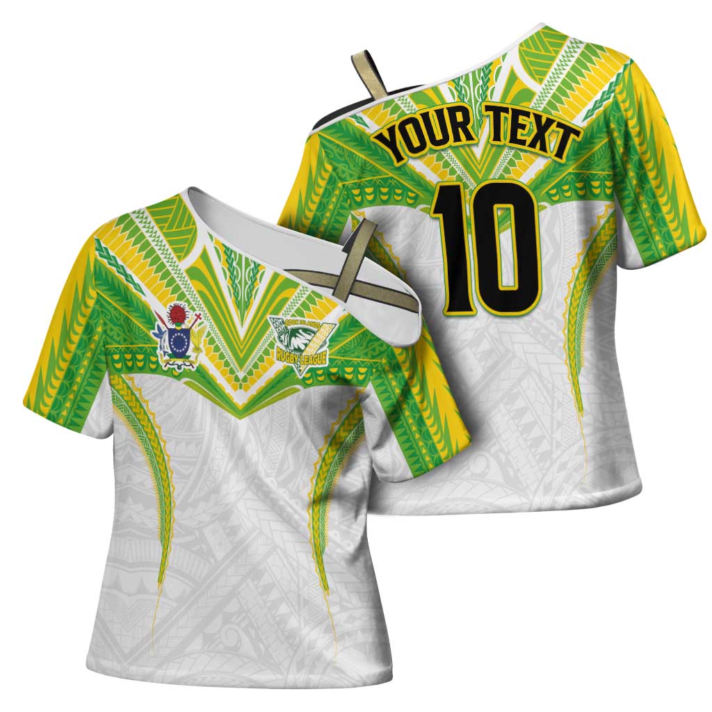 Custom Cook Islands Rugby Cross Shoulder Shirt Tatau Art Sport Style White Color