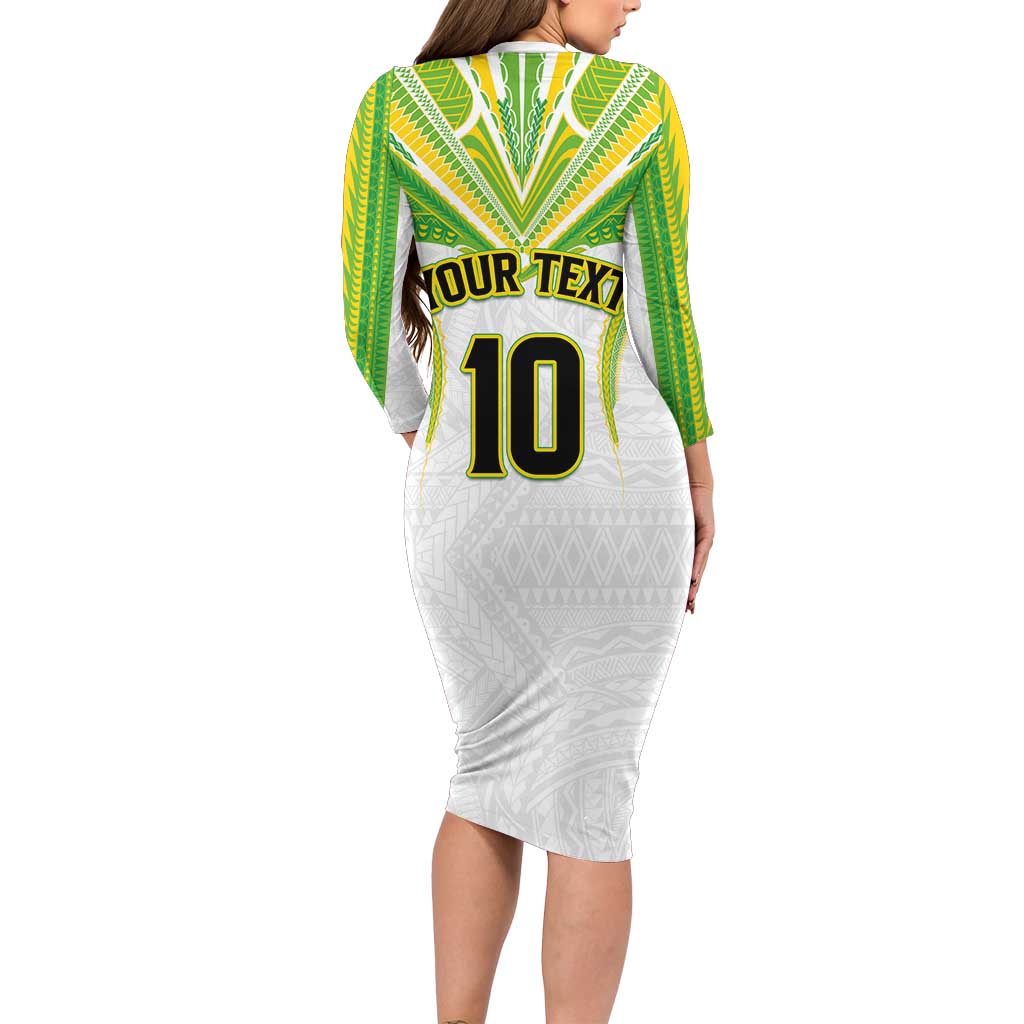 Custom Cook Islands Rugby Family Matching Long Sleeve Bodycon Dress and Hawaiian Shirt Tatau Art Sport Style White Color LT03 - Polynesian Pride