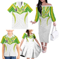 Custom Cook Islands Rugby Family Matching Off The Shoulder Long Sleeve Dress and Hawaiian Shirt Tatau Art Sport Style White Color LT03 - Polynesian Pride