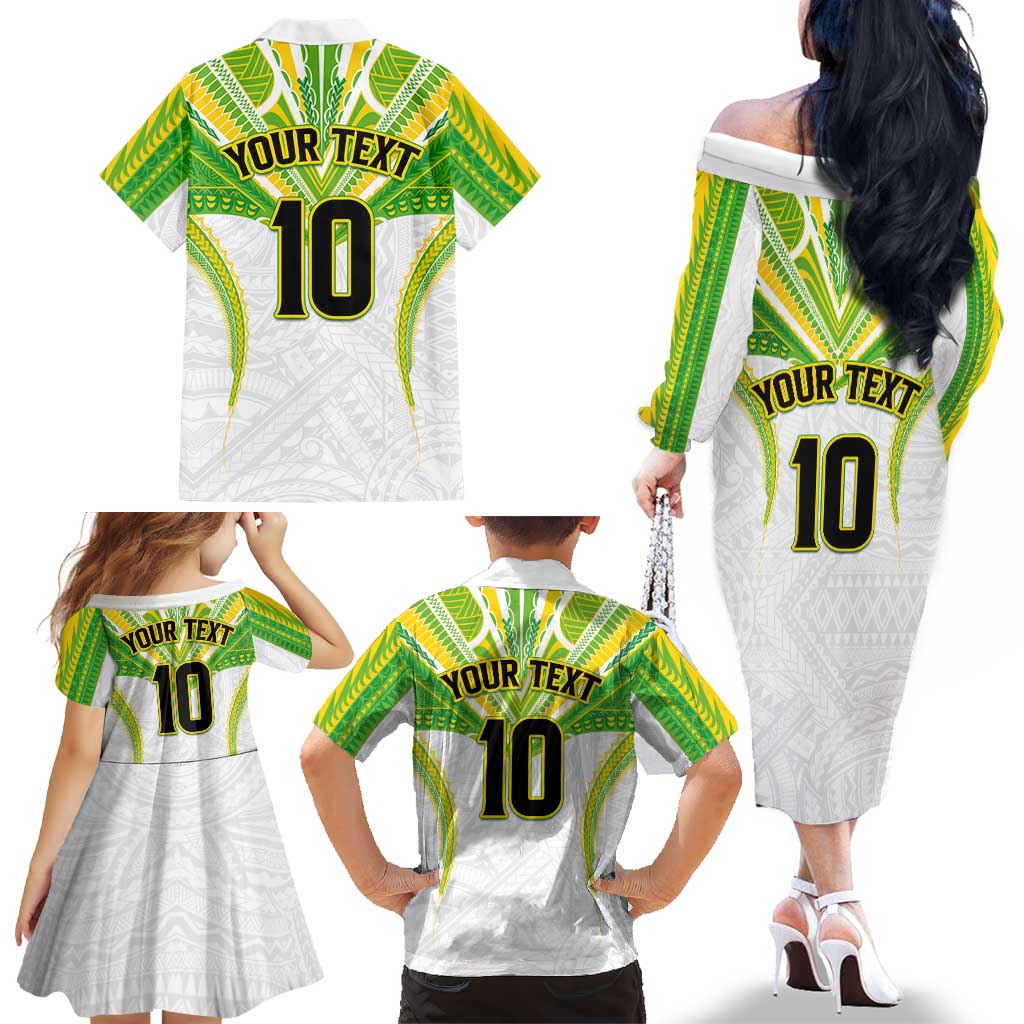Custom Cook Islands Rugby Family Matching Off The Shoulder Long Sleeve Dress and Hawaiian Shirt Tatau Art Sport Style White Color LT03 - Polynesian Pride