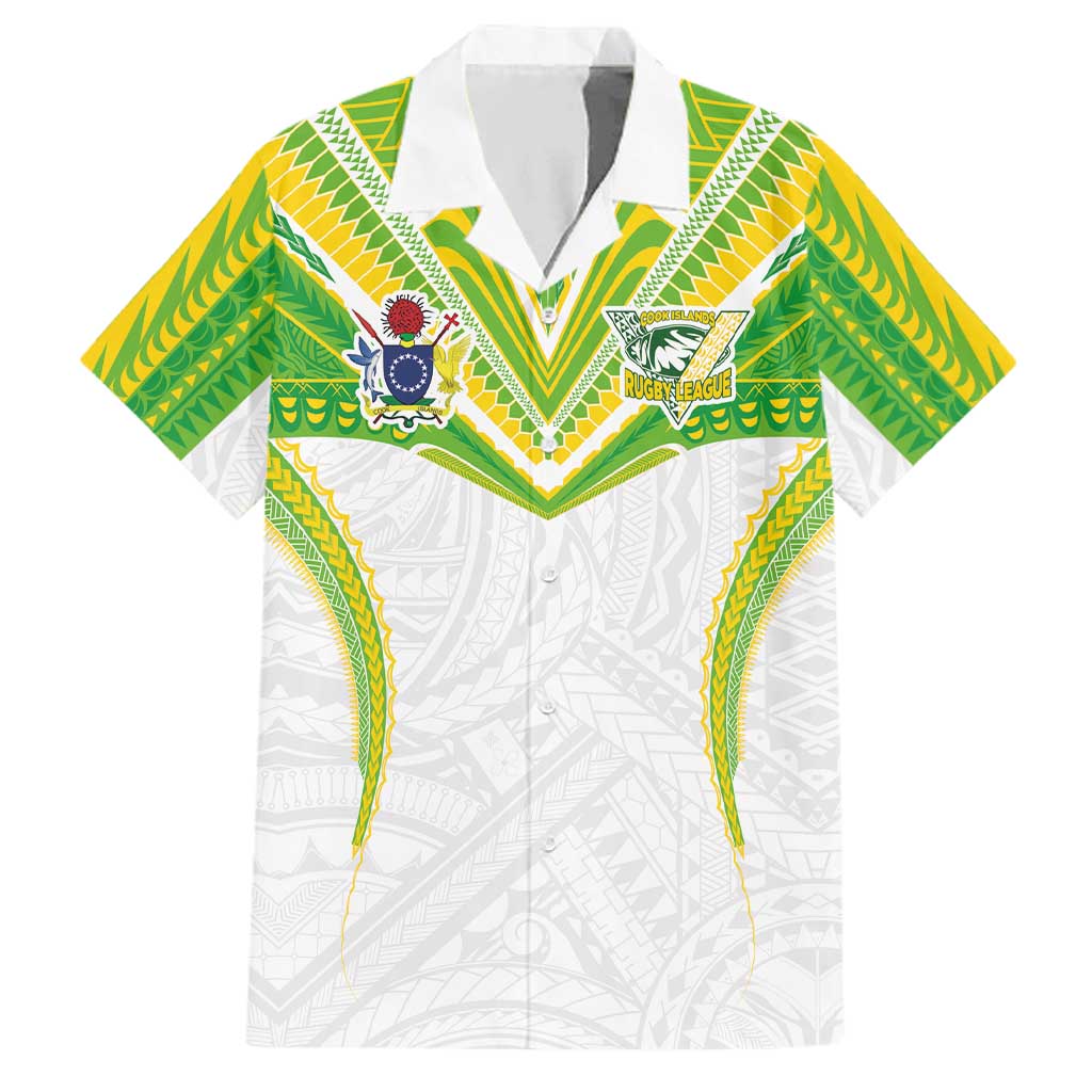 Custom Cook Islands Rugby Family Matching Off Shoulder Maxi Dress and Hawaiian Shirt Tatau Art Sport Style White Color LT03 Dad's Shirt - Short Sleeve White - Polynesian Pride