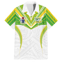 Custom Cook Islands Rugby Family Matching Off Shoulder Maxi Dress and Hawaiian Shirt Tatau Art Sport Style White Color LT03 Dad's Shirt - Short Sleeve White - Polynesian Pride
