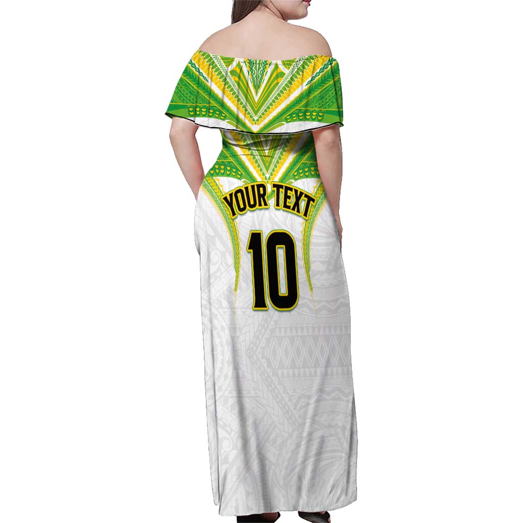 Custom Cook Islands Rugby Family Matching Off Shoulder Maxi Dress and Hawaiian Shirt Tatau Art Sport Style White Color LT03 - Polynesian Pride