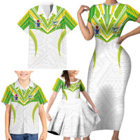 Custom Cook Islands Rugby Family Matching Short Sleeve Bodycon Dress and Hawaiian Shirt Tatau Art Sport Style White Color LT03 - Polynesian Pride