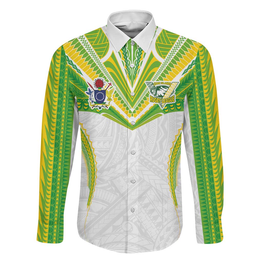 Custom Cook Islands Rugby Family Matching Summer Maxi Dress and Hawaiian Shirt Tatau Art Sport Style White Color LT03 Dad's Shirt - Long Sleeve White - Polynesian Pride